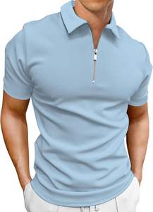 Polo de Golf para Hombre de Manga Corta con Cremallera, Camisa Informal con Estampado Ajustado, Escote con Cremallera Frontal Ajustable, Manga Corta, - Product Image 4