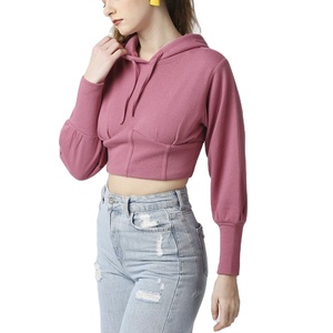 Fashion Womens Cropped Hoodie Pullover Sweatshirt Blank Hooded <b>Top</b> Custom OEM ODM Wholesale - Product Image 1