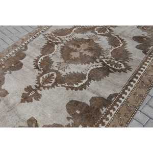 Vintage Turkish Rug, Oversize 6.8x10.5 ft (206x320 cm) Rug, <b>Brown</b> Plants & trees <b>Wool</b> Rug - Product Image 4