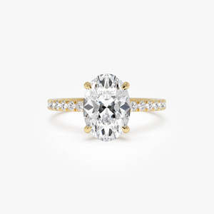 Anillo de compromiso único con diamante cultivado en laboratorio de 2.40 ct, corte E-F VS, en oro de 14K, con halo oculto ovalado pavé, ideal para regalo de aniversario nupcial. - Product Image 1