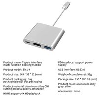 Adaptor Hub USB-C 3-in-1 dari Aluminium Alloy dengan Kabel Konverter USB 2.0, USB 3.0, dan PD - Tersedia