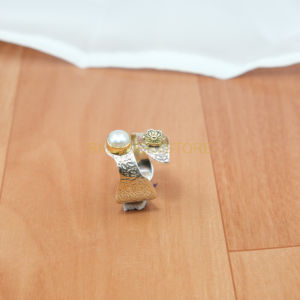 Bague en perle d'eau douce naturelle, argent sterling 925 et laiton, bague ajustable, bijoux en perle de haute qualité, cadeau pour elle - Product Image 1