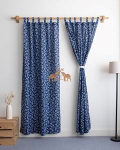 ผ้าม่านหน้าต่างลายดอกไม้สีฟ้าสำหรับห้องนั่งเล่น ชุดผ้าม่านผ้าฝ้ายหรูหรา - Product Image 2