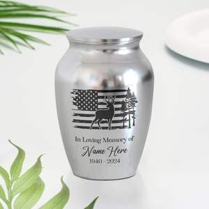 Urnes de chasse au cerf personnalisées en acier inoxydable urne décorative gravée de taille personnalisée pour adultes cendres humaines argent - Product Image 3