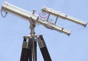 Soporte de trípode de madera ajustable de telescopio de doble barril niquelado de latón de alta calidad para decoración del hogar con precio al por mayor - Product Image 5