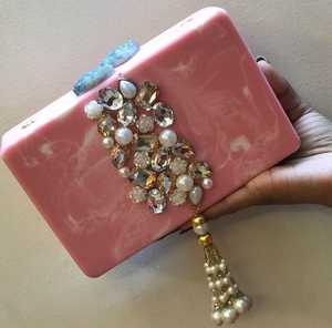 Pochette de créateur en résine brodée Fini Rhinestone Lady Vintage Purse For Wedding Partyware Anniversary Evening Clutch - Product Image 1