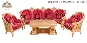 Juego de sillones de estilo francés para sala de estar, juego de sofás tallados en oro antiguo de lujo, juego de sala de estar de madera de teca pulida en oro antiguo - Product Image 5