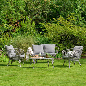 Aluminium Garden <b>Sofa</b> Armchairs and Coffee Table Furniture Luxury 4 Piece Set in Sage <b>Green</b> with <b>Cushions</b> - Product Image 2