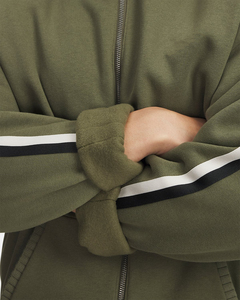 Sudadera con Capucha y Cremallera para Hombre, Forro Verde Oliva, Corte Regular, Color Sólido, Tejido de Punto, 100% Algodón, Transpirable, Ropa Casual de Otoño - Product Image 3