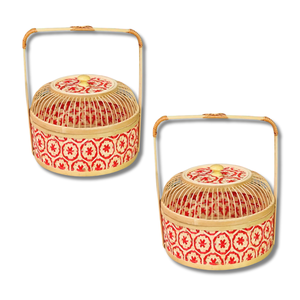 PANIER CADEAU élégant en BAMBOU avec Design Floral Décor à la maison Panier à fleurs Panier pour Emballage Cadeau - Product Image 1