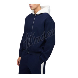Sudadera con capucha acanalada de gran tamaño de lana de alta calidad Unisex con bordado Impresión personalizada Técnicas teñidas lisas para hombres para el invierno - Product Image 4