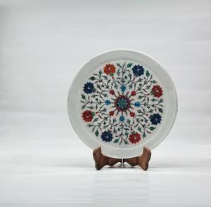 Placa de incrustaciones de mármol blanco artesanal India piedra semipreciosa artesanía flor decorativa pulida técnica para decoración del hogar - Product Image 2