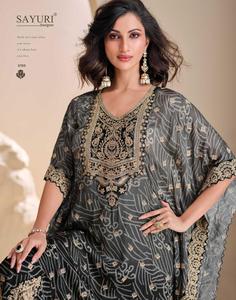 Intrincado hecho a mano Gota Patti Tulip Mirror Work Kaftan Design Pure Organza Crepe Silk Shalwar Kameez Suit Fancy Model Number - Product Image 2