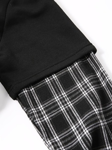 Sudadera con capucha de manga larga con hombros descubiertos y patrón a cuadros de bloque de color para hombre - Product Image 6