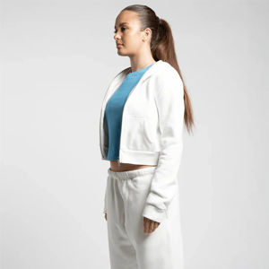 Wholesale Women's Hoodies & Sweatshirts Drop Shoulder Heavyweight Oversized 400gsm Cropped Boxy Fit Zip up Hoodie Women - Product Image 3