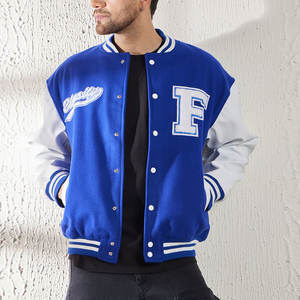 Veste universitaire pour homme sur mesure OEM d'usine, veste de baseball chaude d'hiver, bomber en cuir, manches en cuir, logo en chenille brodé. - Product Image 5