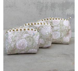 Organizador de maquillaje de viaje pequeño ecológico de alta demanda, bolso acolchado impermeable con estampado de bloques grandes, hermosos bolsillos de colores - Product Image 1