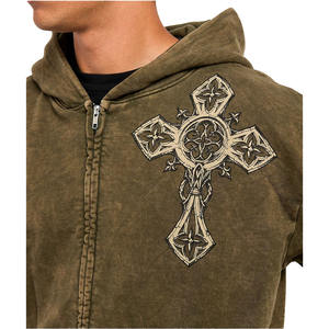 เสื้อฮู้ดผู้ชายลายกรดซักแบบกำหนดเองเสื้อมีซิปเสื้อฮู้ดสไตล์สตรีทผ้าซักได้ดีไซน์ล่าสุดผ้า100% จากปากีสถาน - Product Image 2