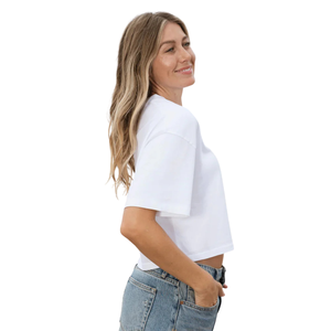 Camiseta Corta Blanca para Mujer, Estilo Cuadrado, Tejido Grueso, 100% Algodón Orgánico de Lujo, Preencogido, Certificado GOTS, Premium, Duradera, Corte Holgado - Product Image 5