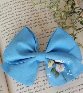 Custom Made in Multi Colours Hand Embroidered <b>Bow</b> Made From 100 % Cotton Fabric <b>for</b> <b>Hair</b> Accessories Stores Suitable <b>for</b> Resale - Product Image 4