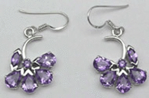 Pendientes de Amatista Natural para Mujer Shah Gems, Plata de Ley 925 con Detalles de Oro Rosa y Diamantes en Forma de Flor de 14K y 18K - Product Image 1