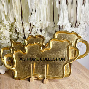 Intérieur couleur émail noir avec poignées latérales à feuilles dorées forme rectangulaire plateau métallique en aluminium servant des aliments plateau élégant - Product Image 3