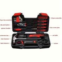 Kit d'outils ménagers manuels 39 pièces avec marteau, tournevis, pinces, mètre ruban, clés hexagonales, embouts et étui