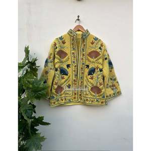 TNT Suzani <b>Jacket</b> Floral Embroidery <b>Pattern</b> Sustainable Reversible Leather Outerwear <b>Quilted</b> Boho Bomber Custom Logo Spring - Product Image 1