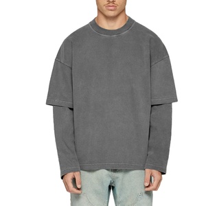 Men's Streetwear Manufacturer t <b>Shirt</b> Double Layer <b>Shirt</b> for Men Wholesale Cotton Tshirts Loose Fit Layered Long Sleeve Tees - Product Image 1
