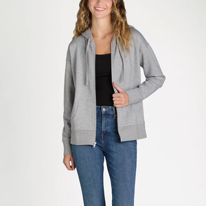 Venta al por mayor Cremalleras Streetwear Peso pesado Algodón Oversized Drop Shoulder Cuello alto Cremallera-up sudaderas con capucha cortas para mujer - Product Image 2