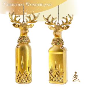 Navidad Año Nuevo Decoración Matt Gold Paint Acrílico 3D Reno Cabeza Botella Ornamento - Product Image 1