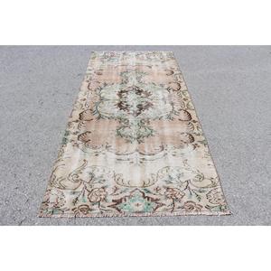 Turkish 4x8.3 ft Rug, Area Vintage Rug, <b>Brown</b> Plants & trees <b>Wool</b> Rug - Product Image 1