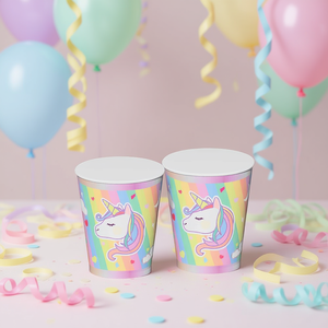 Gobelets en papier licorne Party Love 270 ml, lot de 12, vaisselle de fête - Product Image 3
