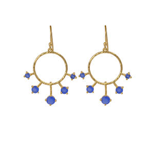 Boucles d'oreilles pendantes en calcédoine bleue plaquée or faites à la main ensemble de broches pendantes de pierres précieuses à la mode sur des bijoux en laiton pour les femmes - Product Image 1