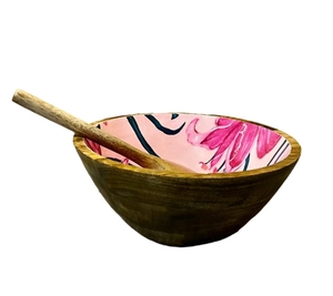 Bols à salade décoratifs faits à la main en bois de manguier avec ustensiles de service accessoire de salle à manger en bois - Product Image 2