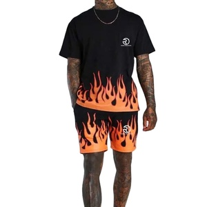 Ensemble short et chemise imprimés à panneaux latéraux pour hommes, ensemble de deux pièces à manches courtes, couleur contrastée - Product Image 1