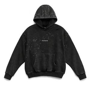 Sweat à capuche personnalisé 2025 avec logo, effet délavé et strass, sweat à capuche délavé au soleil, sweat à capuche à strass empilés, effet délavé à l'acide pour hommes - Product Image 4