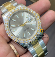Montre de luxe en acier inoxydable avec breloque Hip Hop, verre analogique, moissanite taillée brillant, clarté VVS, date automatique