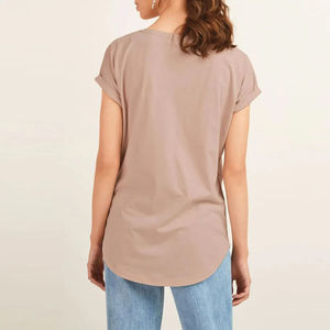 Camiseta informal de algodón suave de 190gsm para mujer, Manga corta transpirable, cuello teñido liso, diseño ecológico, verano, Fitness, correr, OEM - Product Image 2