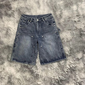 Wholesale High Quality <b>Men's</b> <b>Vintage</b> Fashion Denim <b>Shorts</b> Straight Custom Baggy Distressed Dark Washed Cotton High Street Style - Product Image 1