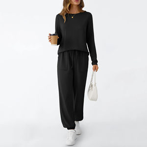 Printemps mode décontracté femmes survêtement Streetwear confortable dames à manches longues cordon couleur unie deux pièces femmes ensembles - Product Image 4