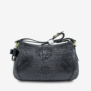 Bolso con patrón cruzado de cuero de cocodrilo genuino 2024 para mujeres y niñas 28,5x17x9cm Cierre de cubierta precio OEM/ODM - Product Image 1