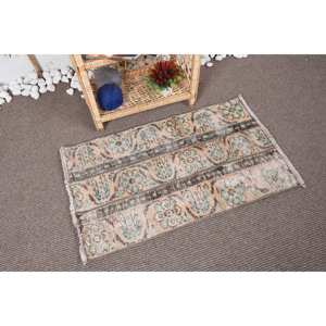 Vintage Traditional Beige and Blue Wool Rug 1.8 X 3ft Patchwork Pattern Latex Backed Living <b>Room</b> <b>Carpet</b> - Product Image 2