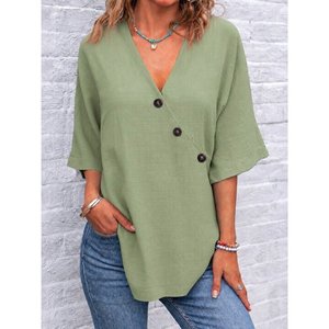 เสื้อเบลาส์คอวีแขนสั้นผู้หญิง รุ่น 34807 -สีเขียว - Product Image 1