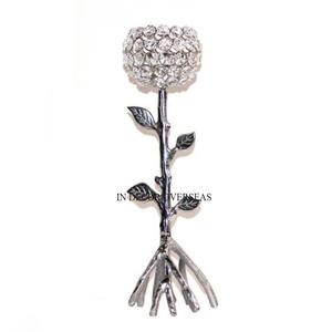 Haute demande argent brillant poli métal et cristal clair perlé look attrayant Table de mariage pièce maîtresse décor bougie votive - Product Image 5