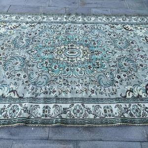 Alfombra Turca Vintage de 6.3x9.8 pies, Alfombra Grande, Alfombra de Lana con Diseño Floral Azul Verde - Product Image 4