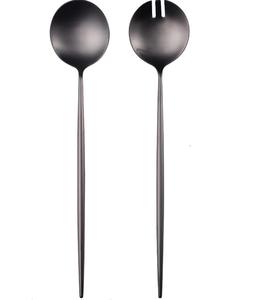 Cuchara y tenedor para ensalada, accesorio decorativo de Metal negro, hecho a mano, para cocina y restaurante - Product Image 1