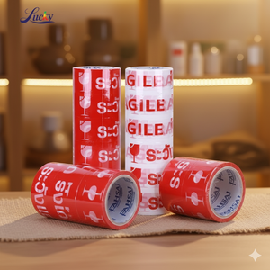 High Quality Single Sided Rubber Adhesive <b>Tape</b> Red and <b>White</b> Printed <b>Waterproof</b> Warning <b>Tape</b> for Carton Sealing 2 Inch*45 Yard - Product Image 1