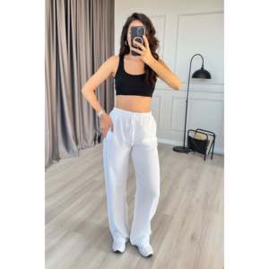 Wholesale White Linen <b>Trousers</b> with <b>Drawstring</b> Waist - White - Product Image 5