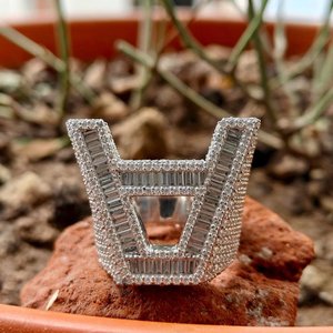 Luxury Hip Hop Custom Letter <b>925</b> Sterling <b>Silver</b> VVS Moissanite Baguette Diamond Men's Party Wear <b>Ring</b> - Product Image 4